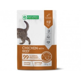 Nature's Protection Kitten Crestere Sanatoasa Plic cu Pui si Vita 100g