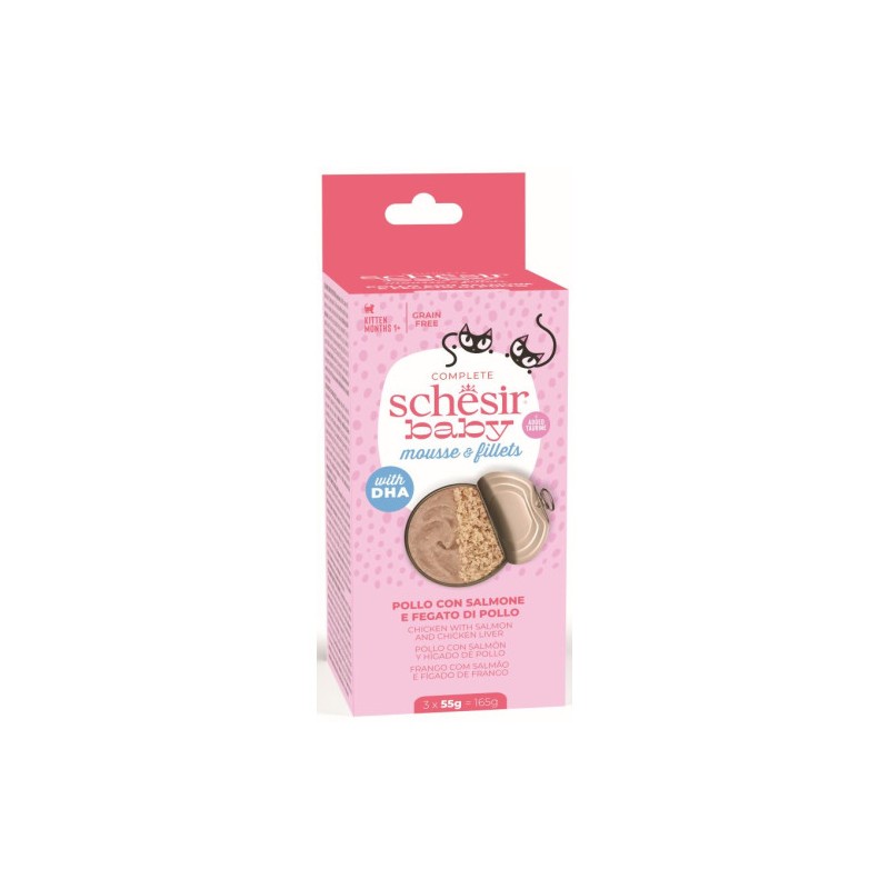 Schesir Baby Mouse & Filet Cat Cons Pui/Somon 3 x 55G