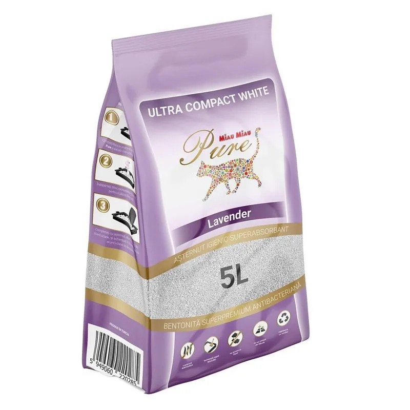 Nisip Pisici MIAU MIAU Pure White Lavanda 5L