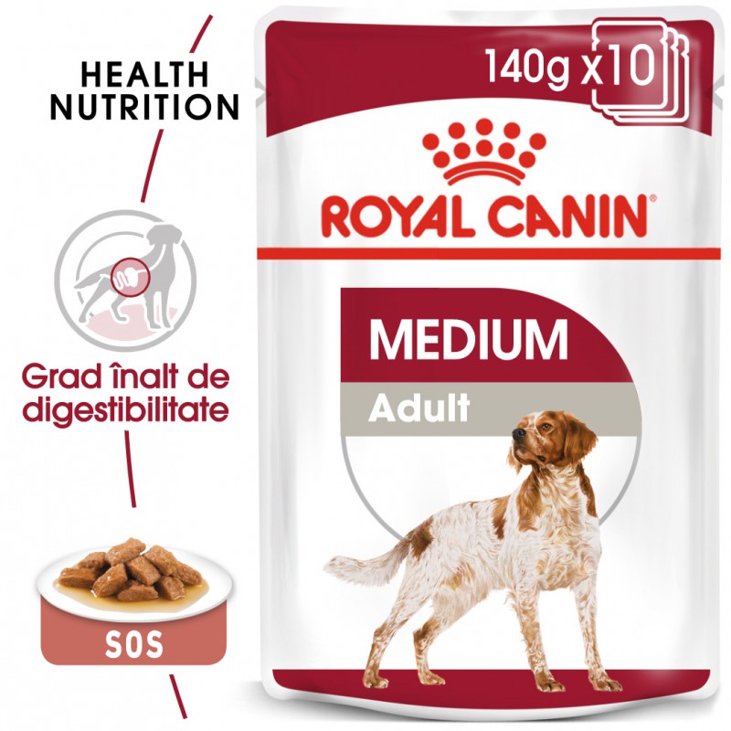 Royal Canin Medium Adult Gravy hrana umeda caini adulti de talie medie, 10 x 140 g
