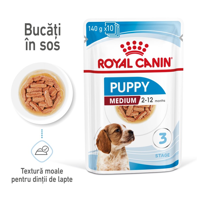 Royal Canin Medium Puppy Gravy hrana umeda caine junior de talie medie, 10 x 140 g